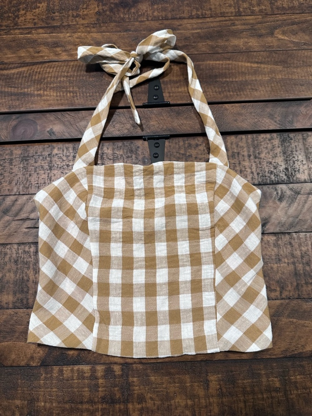NWOT Gingham Halter Camisole in Mustard and White - Picture 2 of 7